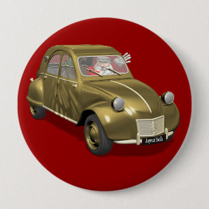 Badge Rond 10 Cm Le Père Noël En Citroen 2CV