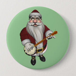Badge Rond 10 Cm Le Père Noël Jouant au banjo