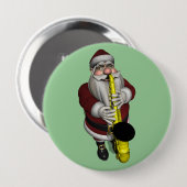 Badge Rond 10 Cm Le Père Noël joue du saxophone (Devant & derrière)
