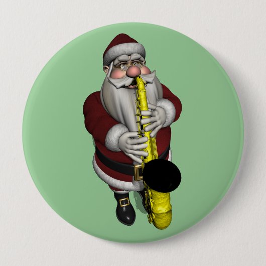 Badge Rond 10 Cm Le Père Noël joue du saxophone (Devant)