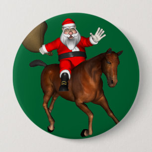 Badge Rond 10 Cm Le Père Noël Monte Un Cheval Brown