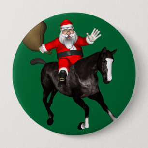 Badge Rond 10 Cm Le Père Noël Monte Un Cheval Noir