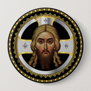 Badge Rond 10 Cm Le Visage Du Christ Orthodoxe Icône Noire