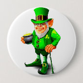 Badge Rond 10 Cm LEPRECHAUN AVEC POT D'OR bouton (Devant)