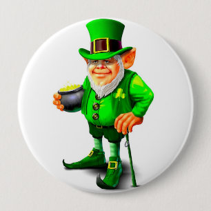 Badge Rond 10 Cm LEPRECHAUN AVEC POT D'OR bouton