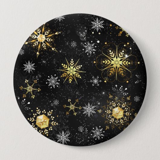 Badge Rond 10 Cm Les flocons dorés de Noël sur l'Arrière - plan noi (Devant)