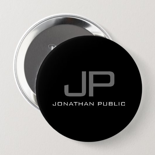 Badge Rond 10 Cm Lettre initiale Monogramme Nom Modèle noir Énorme (Devant & derrière)