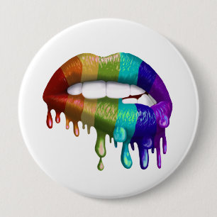Badge Rond 10 Cm Lèvres à morsure arc-en-ciel