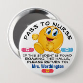 Badge Rond 10 Cm LG. Salle d'école - Passe-soins infirmiers (Devant & derrière)