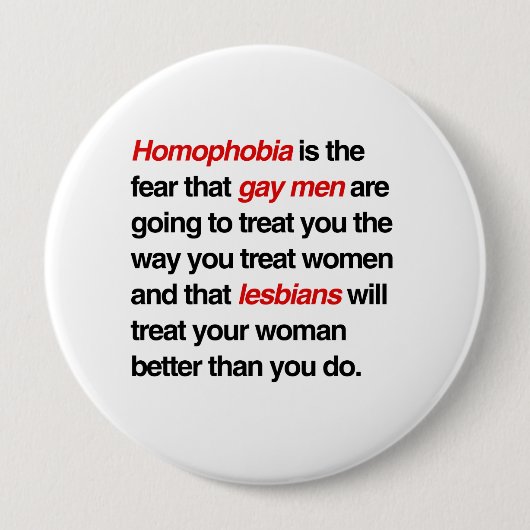 BADGE ROND 10 CM L'HOMOPHOBIE EST LA PEUR QUE LES HOMOSEXUELS VOUS (Devant)