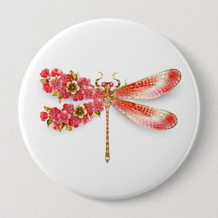 Badge Rond 10 Cm libellule de fleurs avec sakura de bijoux
