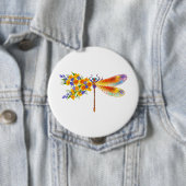 Badge Rond 10 Cm libellule de fleurs jaunes (En situation)