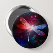 Badge Rond 10 Cm libellule rouge brillante (Devant & derrière)