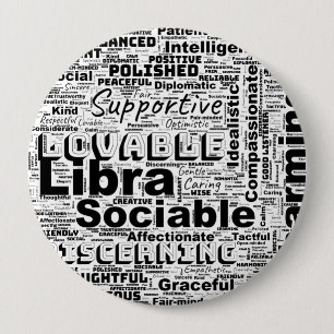 Badge Rond 10 Cm Libra Zodiac Word Cloud Inspiration