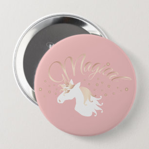 Badge Rond 10 Cm Licorne Magique Rose Moderne Enfants