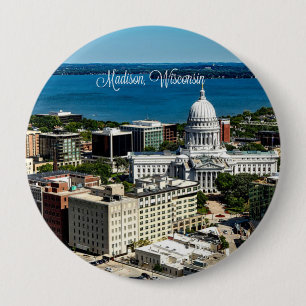 Badge Rond 10 Cm ligne d'horizon de Madison, Wisconsin