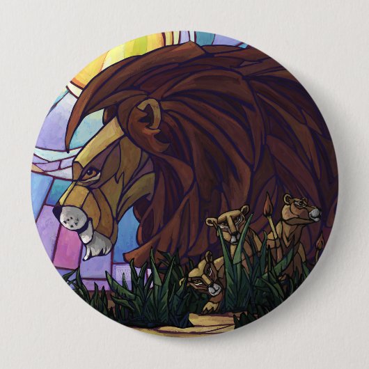 Badge Rond 10 Cm Lion et petits (Devant)