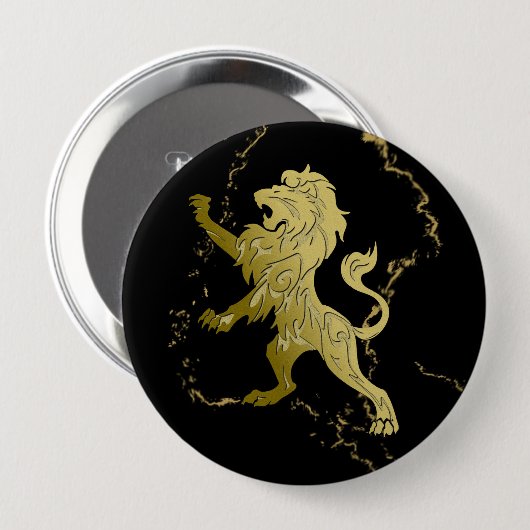 Badge Rond 10 Cm Lion Royal Doré (Devant & derrière)
