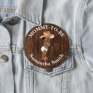 Badge Rond 10 Cm Little AA Cowboy Western Baby shower Maman pour êt