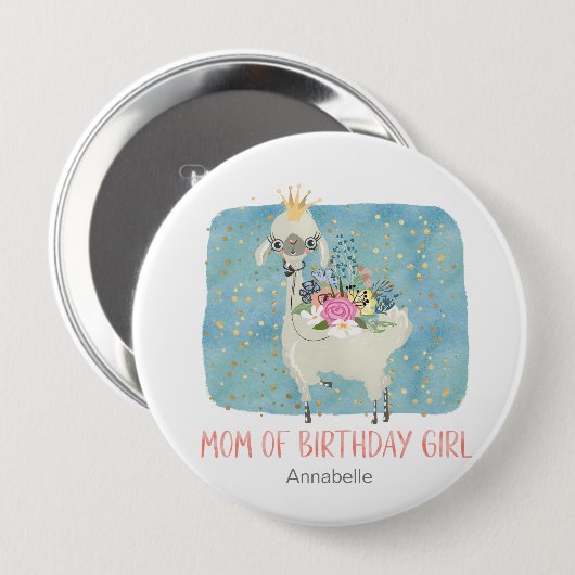 Badge Rond 10 Cm Llama Love Aquarelle mignonne Maman de fille d'ann (Devant & derrière)