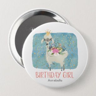 Badge Rond 10 Cm Llama Love Watercolor mignonne Anniversaire Fille
