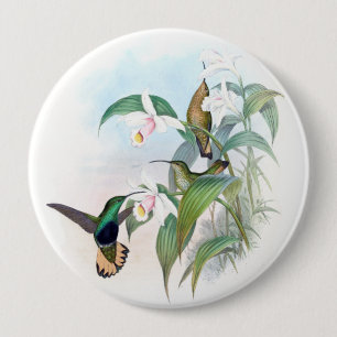 Badge Rond 10 Cm L'orchidée d'oiseaux de colibri fleurit le bouton