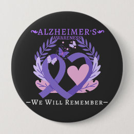 Badge Rond 10 Cm Lutte contre le Ruban d'Alzheimer Sensibilisation