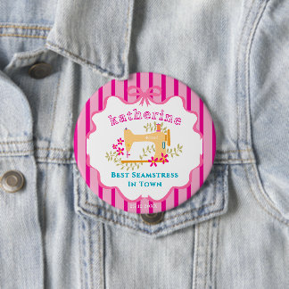 Badge Rond 10 Cm Machine à coudre Couturière Rose