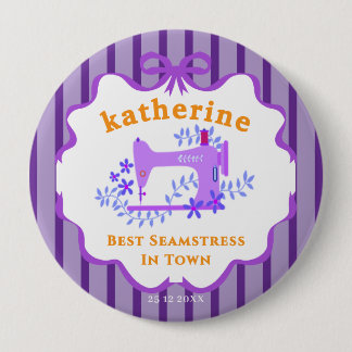 Badge Rond 10 Cm Machine à coudre Couturière Violet