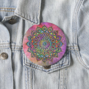 Badge Rond 10 Cm Mandala de style indien classe et coloré 1