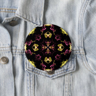 Badge Rond 10 Cm Mandala rose et jaune éblouissant