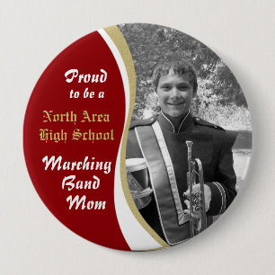 Badge Rond 10 Cm Marching Band Maman avec photo Dark Red