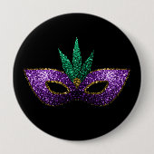 Badge Rond 10 Cm Mardi Gras Masque Purple Vert Or Étincelles (Devant)