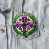 Badge Rond 10 Cm Mardi Gras Vitrail Fleur de lis (En situation)