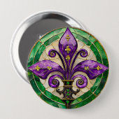 Badge Rond 10 Cm Mardi Gras Vitrail Fleur de lis (Devant & derrière)