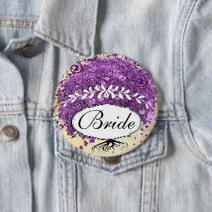 Badge Rond 10 Cm Mariage de feuille d'arbre de coeur violet radiant