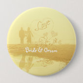 Badge Rond 10 Cm Mariage de la plage de Coeur Jaune (Devant)