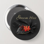 Badge Rond 10 Cm Mariage Feuille noir Jasmine rouge (Devant & derrière)