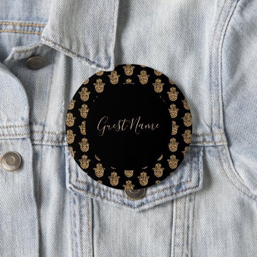 Badge Rond 10 Cm Mariage indien Gold hamsa Henna Nom d'hôte (En situation)