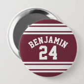 Badge Rond 10 Cm Maroon and White Jersey Stripes Nom personnalisé N (Devant & derrière)