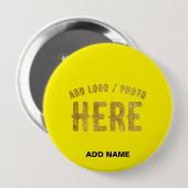 BADGE ROND 10 CM MARQUE MODERNE MODERNE PERSONNALISABLE JAUNE VÉRIF (Devant & derrière)