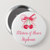 Badge Rond 10 Cm Matron d'honneur Pink Bow Coquette Mariage (Devant & derrière)
