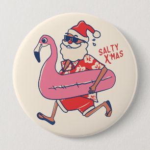 Badge Rond 10 Cm Mele Kalikimaka Père Noël Flamant rose Getaways de