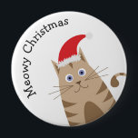 Badge Rond 10 Cm Meowy Christmas santa chapeau chat dessin animé mi<br><div class="desc">Cute chaton caricaturale souhaitant Noël à la mienne. Joyeux animal de compagnie portant un chapeau santa.</div>