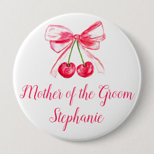 Badge Rond 10 Cm Mère de la Groom Pink Bow Coquette Mariage