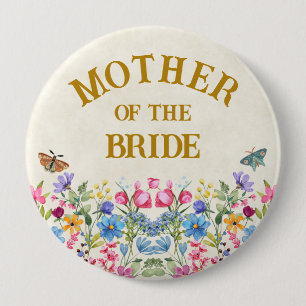 Badge Rond 10 Cm Mère de la mariée Fleur papillon Partie de mariage