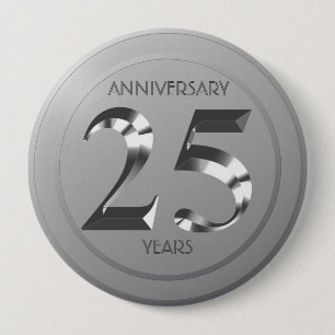 Badge Rond 10 Cm Metallic Silver 25th Wedding anniversary