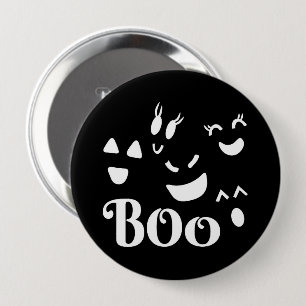 Badge Rond 10 Cm Mignon BOO Halloween Fantôme Noir et Blanc