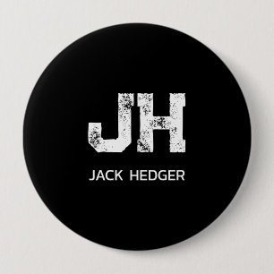 BADGE ROND 10 CM MINIMALISTE BLANC MONOGRAMME À DEUX LETTRES NOM NO