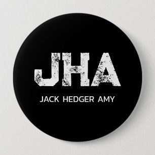 BADGE ROND 10 CM MINIMALISTE BLANC MONOGRAMME DE TROIS LETTRES NOM